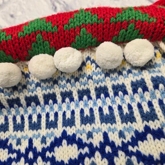 3D Knit Christmas Stocking Penguin Blue Fair Isle Mittens Pom Poms - Picture 9 of 13